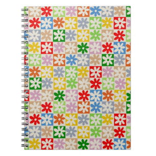 Colourful Bold Aesthetic Chequered Flower Pattern Notebook
