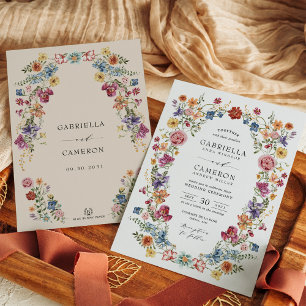 Colourful & Bold Boho Flower Garden Wedding Invitation