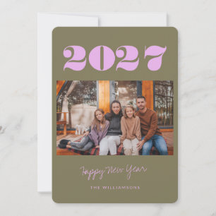 Colourful Bold Boho Olive 2 Photo 2026 New Year's Holiday Card