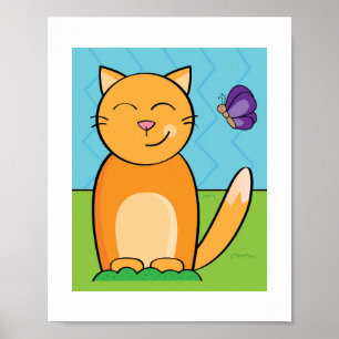 Colourful Bold Cat Illustration Kids Room Poster