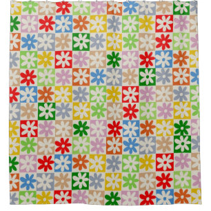 Colourful Bold Chequered Flower Y2K Pattern Shower Curtain