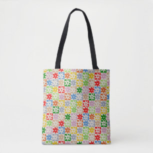 Colourful Bold Chequered Flower Y2K Pattern Tote Bag