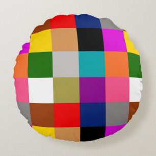 Colourful Bold Colour Blocks Pattern Design Round Cushion