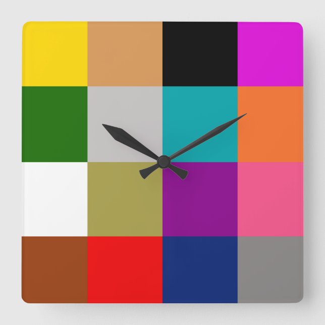 Colourful Bold Colour Blocks Pattern Design  Square Wall Clock (Front)