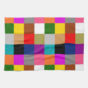 Colourful Bold Colour Blocks Pattern Design Tea Towel