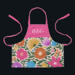 Colourful Bold Easter Florals | Spring Kids Apron<br><div class="desc">This beautiful, colourful kids' apron features a hand drawn floral design in magenta / fuchsia pink, orange, golden yellow, purple, blue, and green over a custom colour background (shown in light peach). Great for Easter egg or cookie decorating, an Easter gift, or just for the spring season! A text template...</div>