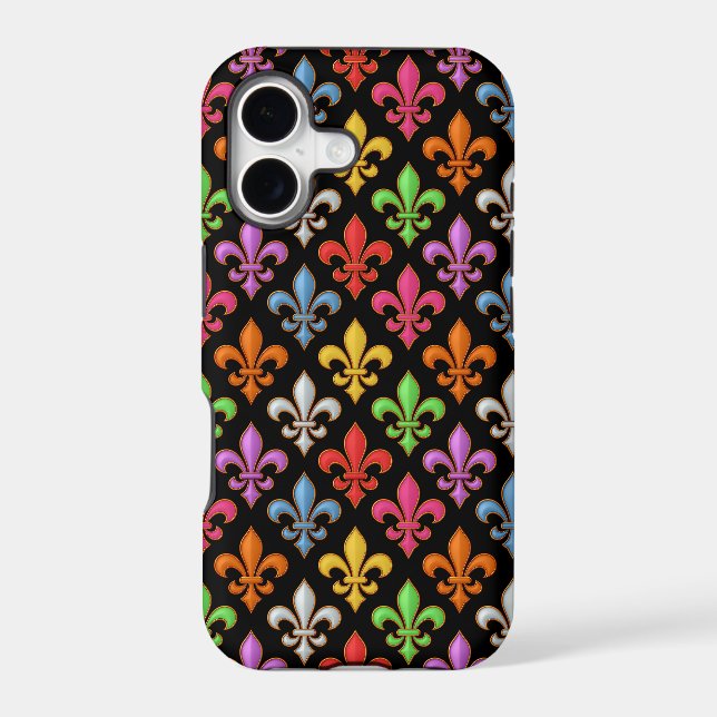 Colourful Bold Fleur-de-lis Flowers Black  (Back)
