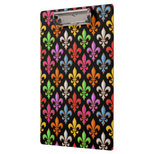 Colourful Bold Fleur-de-lis Flowers Black  Clipboard