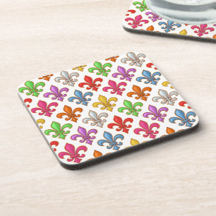 Colourful Bold Fleur-de-lis Flowers White Coaster