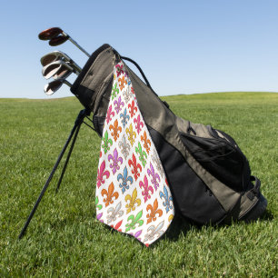 Colourful Bold Fleur-de-lis Flowers White Golf Towel