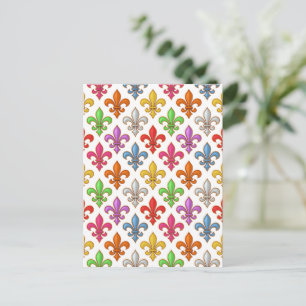 Colourful Bold Fleur-de-lis Flowers White Postcard