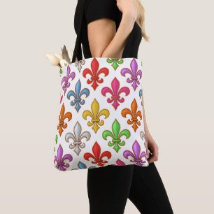 Colourful Bold Fleur-de-lis Flowers White Tote Bag