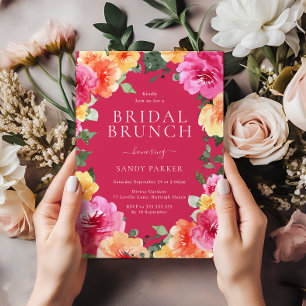 Colourful Bold Floral Pink Bridal Shower Brunch Invitation