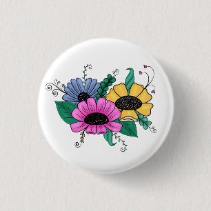 Colourful, Bold Florals 3 Cm Round Badge