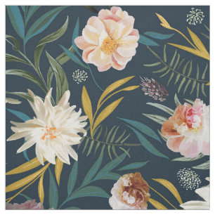 Colourful bold florals blush and Navy Fabric