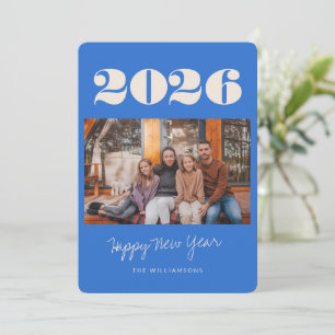Colourful Bold French Blue Two Photo 2025 New Year Holiday Card