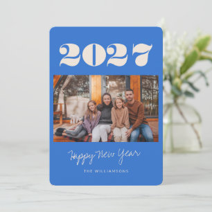 Colourful Bold French Blue Two Photo 2026 New Year Holiday Card
