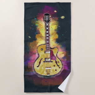Colourful Bold Guitar Abstract Painting Beach Towel