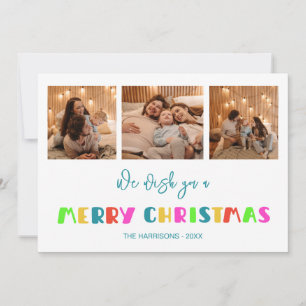 Colourful Bold Merry Christmas Three Photos  Holiday Card