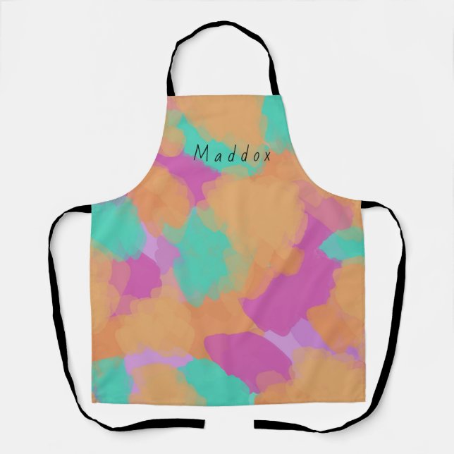 Colourful Bold Modern Artist Pattern + Custom Name Apron (Front)