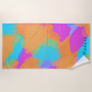 Colourful Bold Modern Artist Pattern + Custom Name Beach Towel