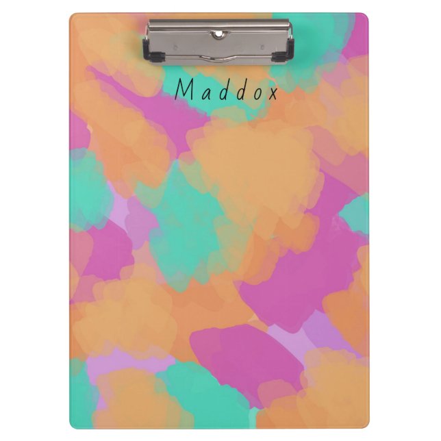 Colourful Bold Modern Artist Pattern + Custom Name Clipboard (Front)