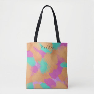 Colourful Bold Modern Artist Pattern + Custom Name Tote Bag