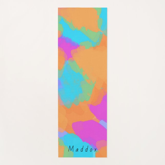 Colourful Bold Modern Artist Pattern + Custom Name Yoga Mat (Front)