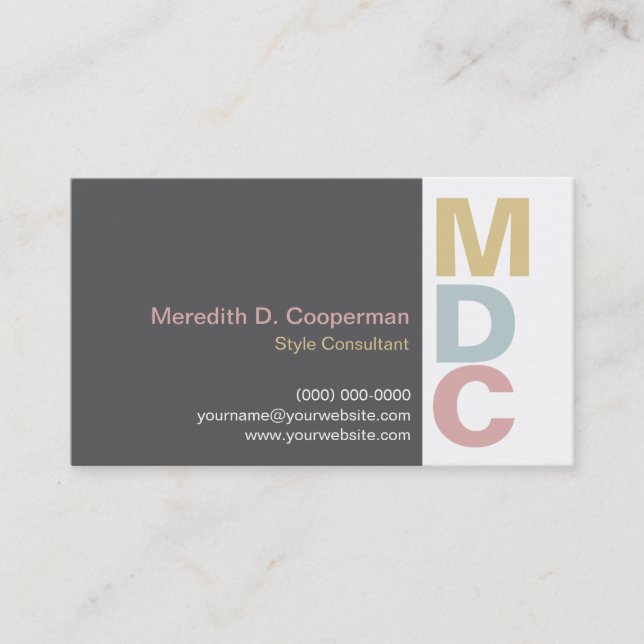 Colourful Bold Monogram Business Card (Front)