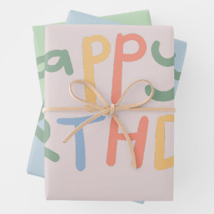 Colourful Bold Pastel Happy Birthday Text Gift Wrapping Paper Sheet
