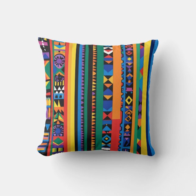 Colourful bold pattern stripes cushion (Front)