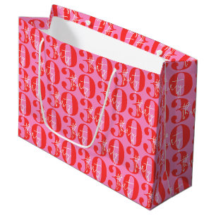 Colourful Bold Pink and Red 30th Birthday  Large Gift Bag