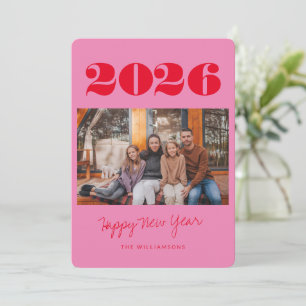 Colourful Bold Pink Red Two Photo 2025 New Year Holiday Card