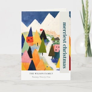 Colourful Bold Retro Abstract Christmas Landscape Holiday Card