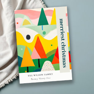Colourful Bold Retro Abstract Christmas Landscape Holiday Card