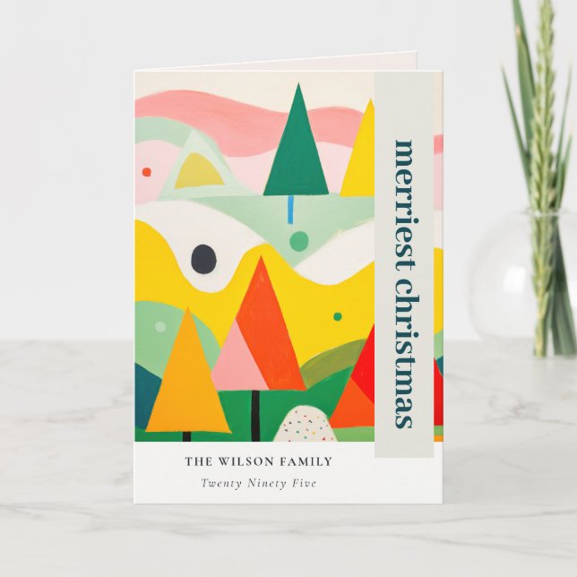 Colourful Bold Retro Abstract Christmas Landscape Holiday Card (Front)