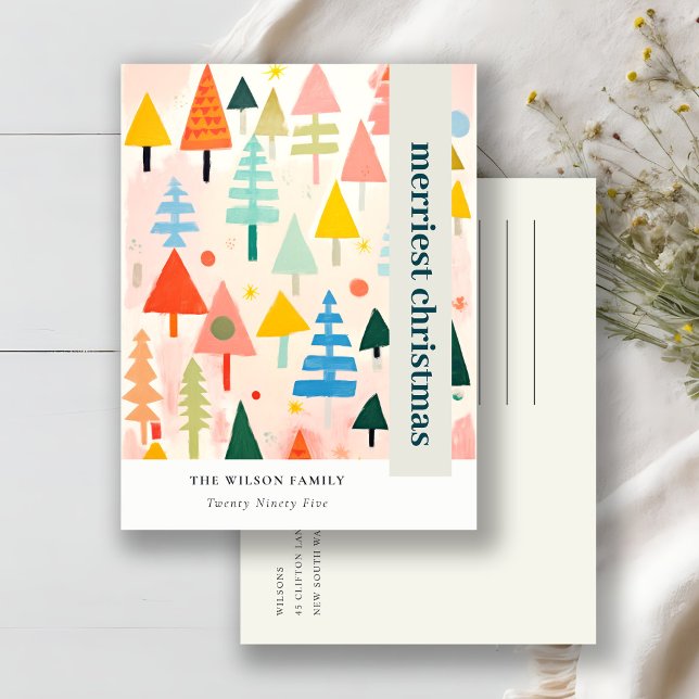 Colourful Bold Retro Abstract Christmas Landscape Holiday Postcard (Creator Uploaded)
