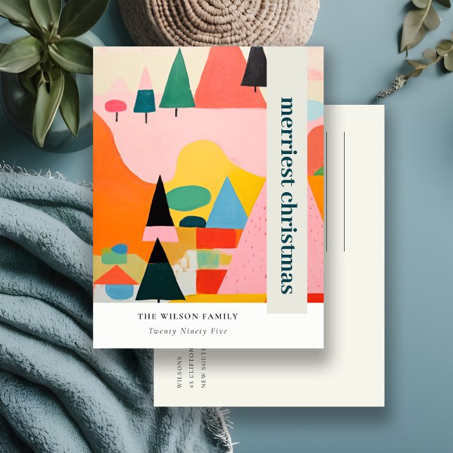 Colourful Bold Retro Abstract Christmas Landscape Holiday Postcard (Creator Uploaded)