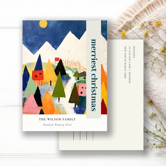 Colourful Bold Retro Abstract Christmas Landscape Holiday Postcard (Creator Uploaded)
