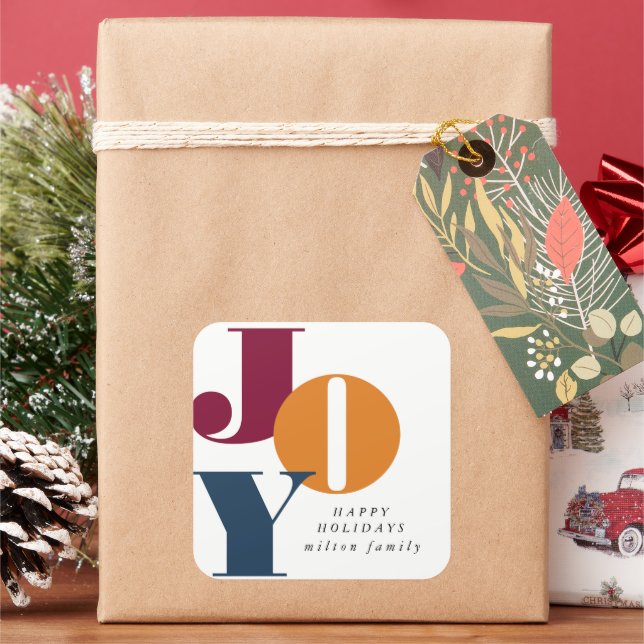 Colourful Bold Script Joy Holiday  Square Sticker (Holiday)