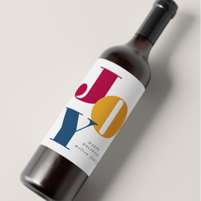 Colourful Bold Script Joy Holiday Wine Label (Creator Uploaded)