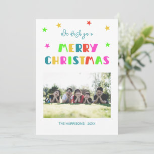 Colourful Bold Script Merry Christmas One Photo  Holiday Card