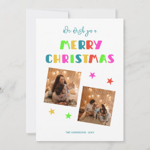 Colourful Bold Script Merry Christmas Two Photos  Holiday Card