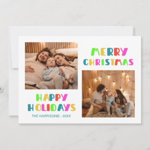 Colourful Bold Scripts Christmas Two Photos Holiday Card