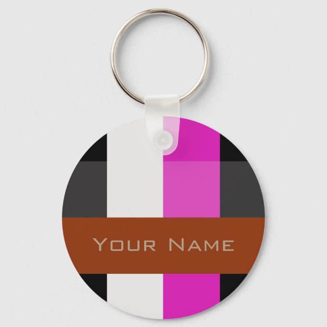 Colourful Bold Stripes Custom Name Key Ring (Front)