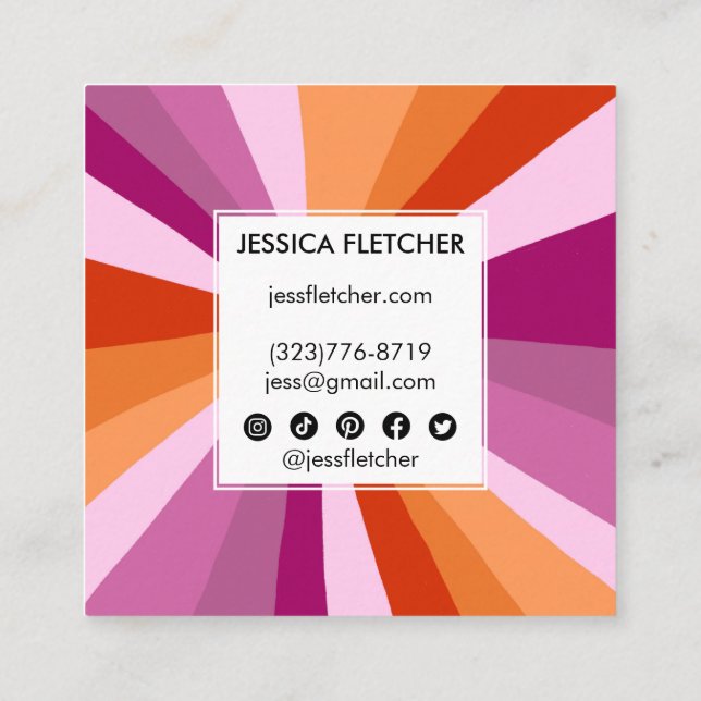 Colourful Bold Stripes Minimalist Pink Social Icon Square Business Card (Back)