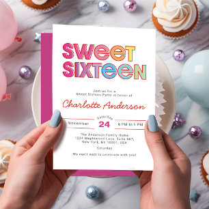 Colourful Bold Type Sweet 16 Party  Invitation