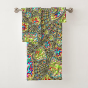 Colourful Bold Vibrant Groovy Trippy Fractal Spira Bath Towel Set