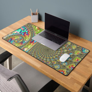 Colourful Bold Vibrant Groovy Trippy Fractal Spira Desk Mat