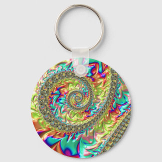 Colourful Bold Vibrant Groovy Trippy Fractal Spira Key Ring